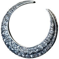 Antique Victorian Crescent Moon Diamond Pendant Brooch