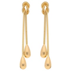 Vintage Retro Style Negligee Drop Earrings in 18 Karat Yellow Gold