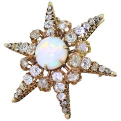 Victorian Opal, Old Cut Diamond and Rose Cut Diamond Star Brooch