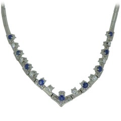 2.56 Carat Sapphire 2.01 Carat Diamond Necklace, Contemporary Design, White Gold