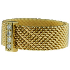 Tiffany & Co. Somerset 18k yellow gold & diamond mesh, weave, braided ring