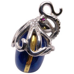 Œuf de pieuvre en émail Faberge en or 18KT:: diamant & avec yeux en rubis & Certificat