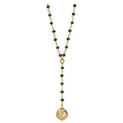 South Sea Golden Pearl and Black Spinel Necklace 22 Karat Gold