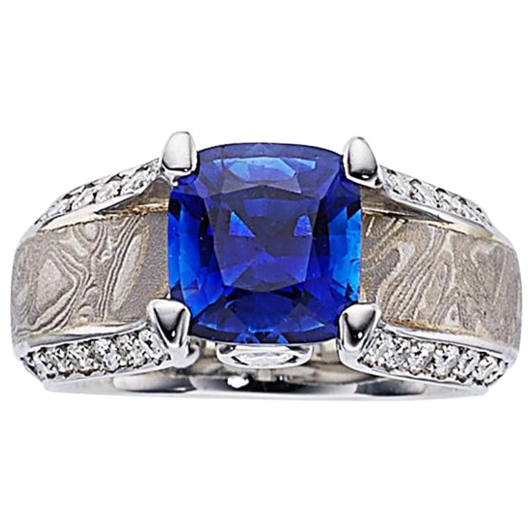 Kirkawa Blue Sapphire Diamond Platinum Gold Silver Ring
