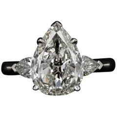 Platinum 3 Carat Antique Pear Diamond 3.64 Carat IGI Certified
