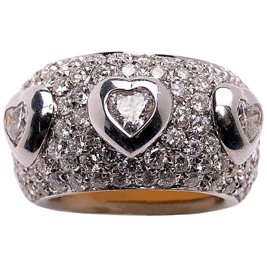 Cellini Jewelers 18 Karat White Gold, 3.39 Carat Diamond Hearts Ring For Sale
