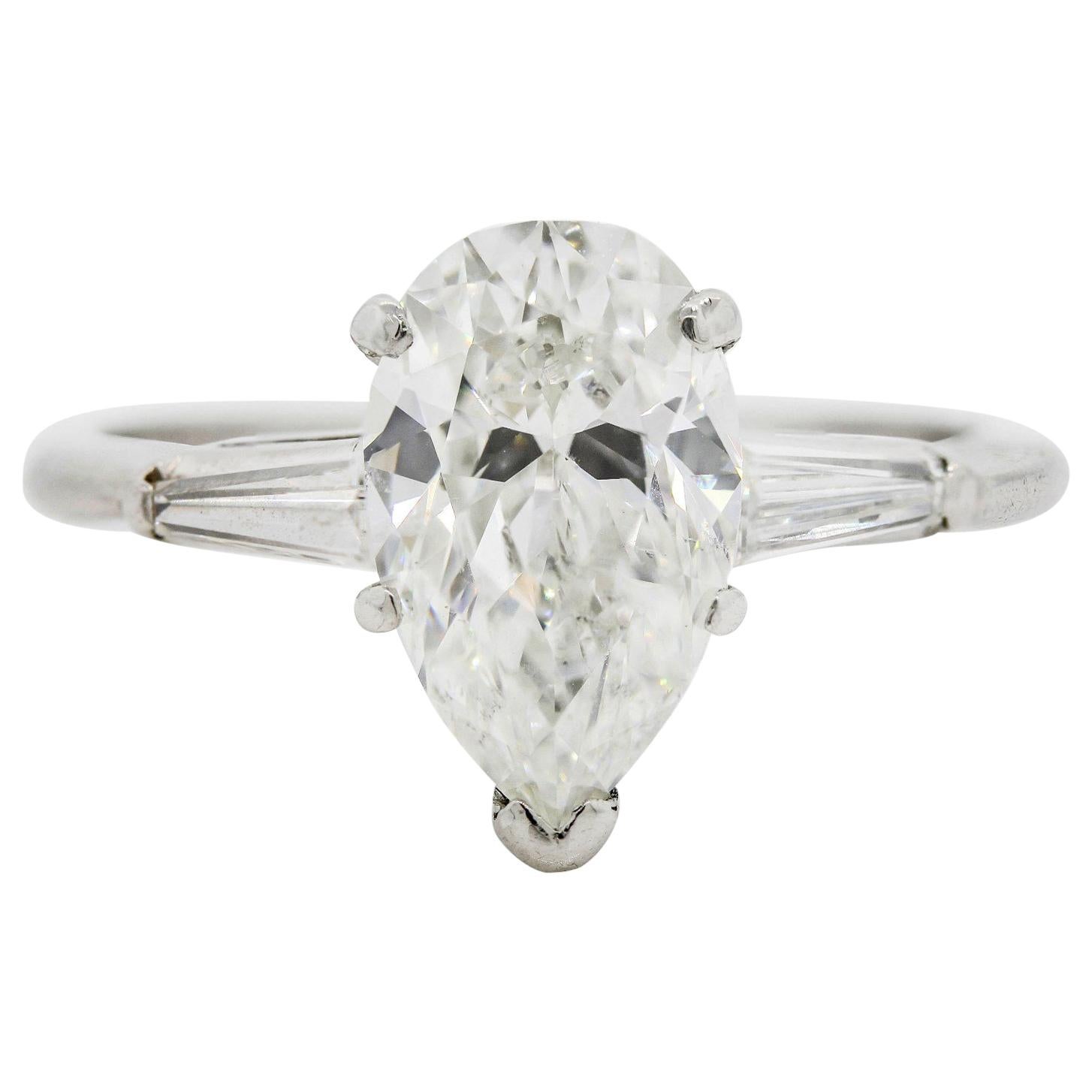 Vintage 1.98 Carat Pear Shape G.I.A. Diamond Platinum Ring