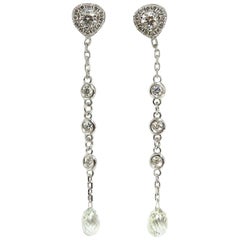 2.20 Carat Natural Briolette Diamonds Dangle Station Yard Earrings 14 Karat