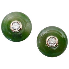 Michael Kneebone Green Jadeite White Diamond Stud Earrings