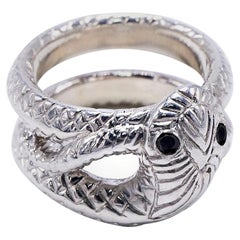 Black Diamond Victorian Style Snake Ring Silver Cocktail Ring J Dauphin