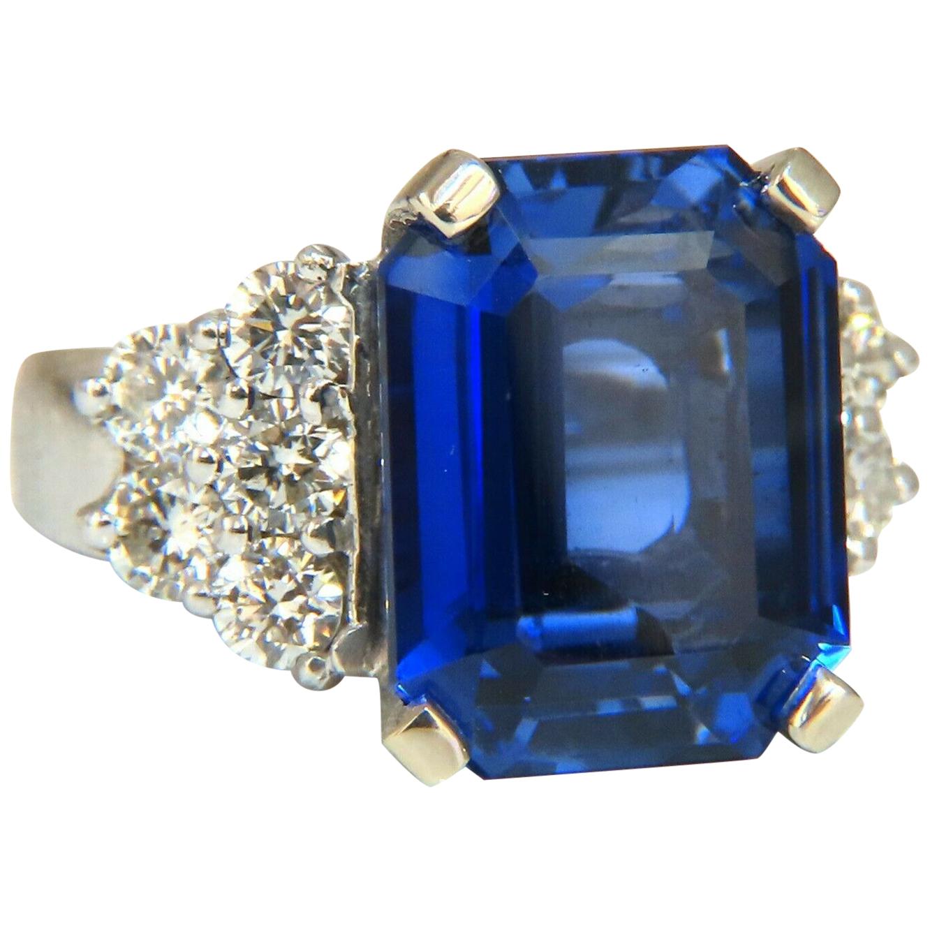 11.32 Carat Lab Sapphire Diamonds Ring Vivid Royal Blue 14 Karat