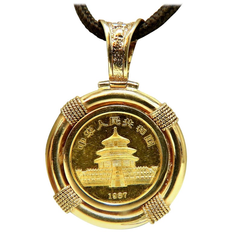 1987 Chinese Panda .999 Fine Gold Coin Pendant 25 Yen at 1stdibs