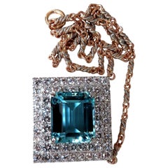 GIA-zertifiziert 25,48ct. Natürlicher „Blauer“ Aquamarin 15ct Diamanten Halskette 18 Karat