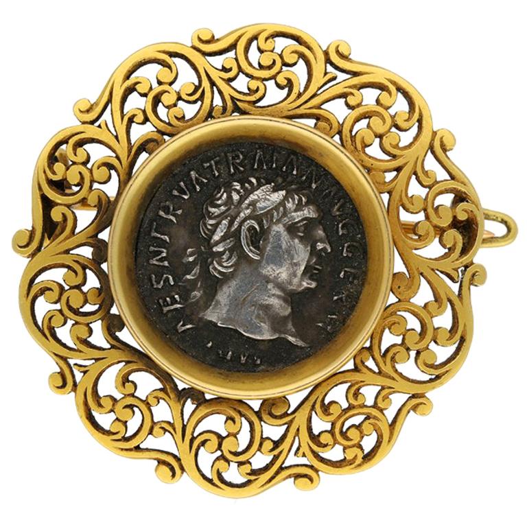 Archeological Revival Roman Coin Brooch by Wiese, circa 1890