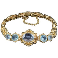 Antique Victorian Tourmaline Aquamarine Bracelet 18 Carat Gold, circa 1900