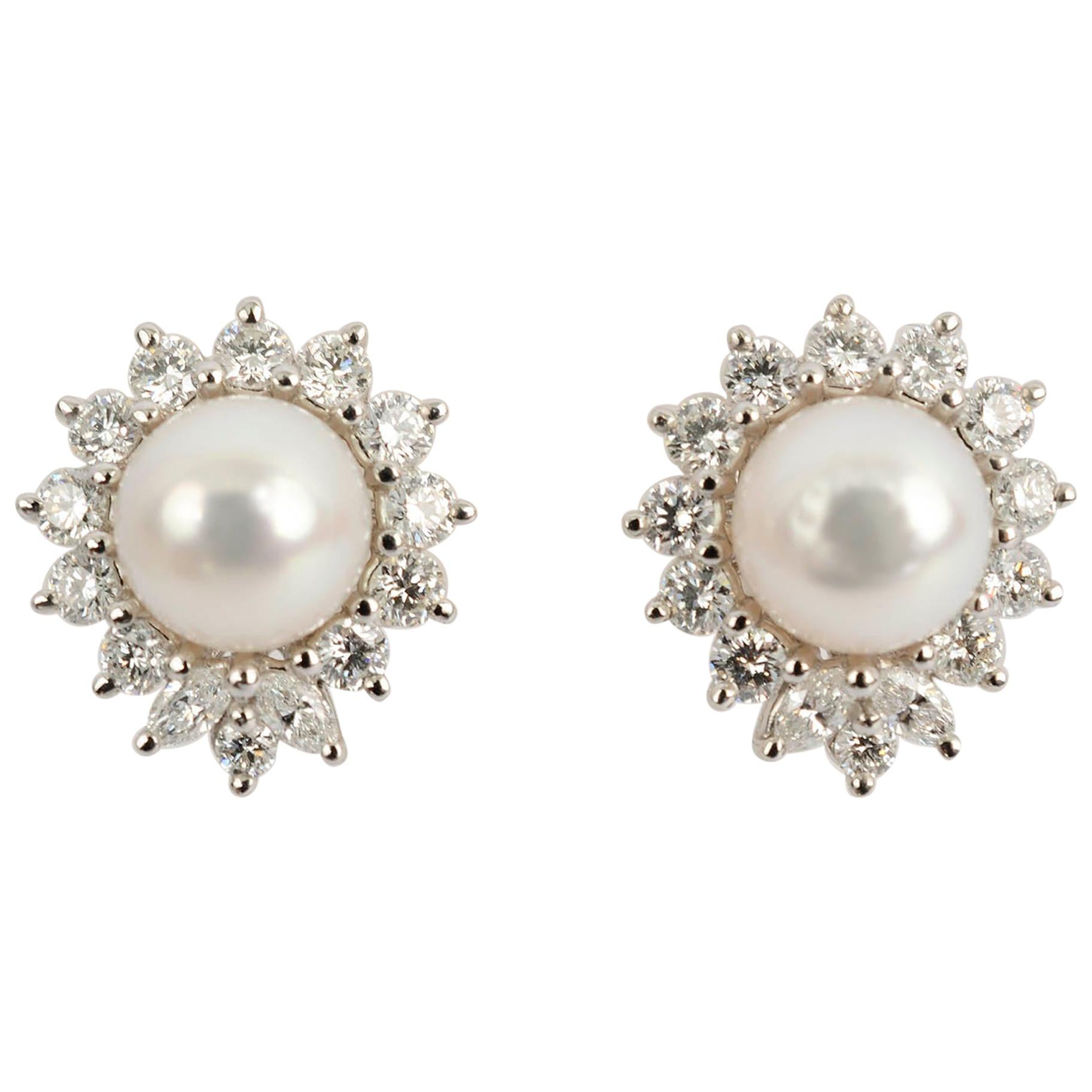 tiffany diamond and pearl earrings