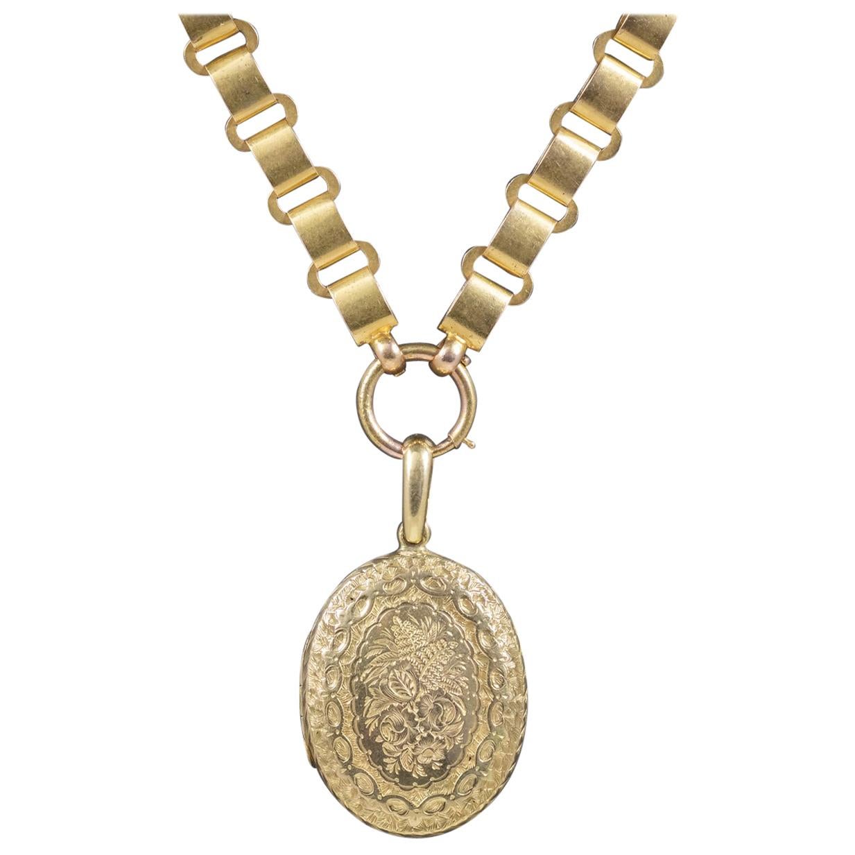 Antique Victorian Locket Collar Solid 15 Carat Gold circa 1900 Necklace For Sale