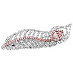 GIA Certified Light Pink White Marquise Shape Diamond 18 Karat White Gold Brooch