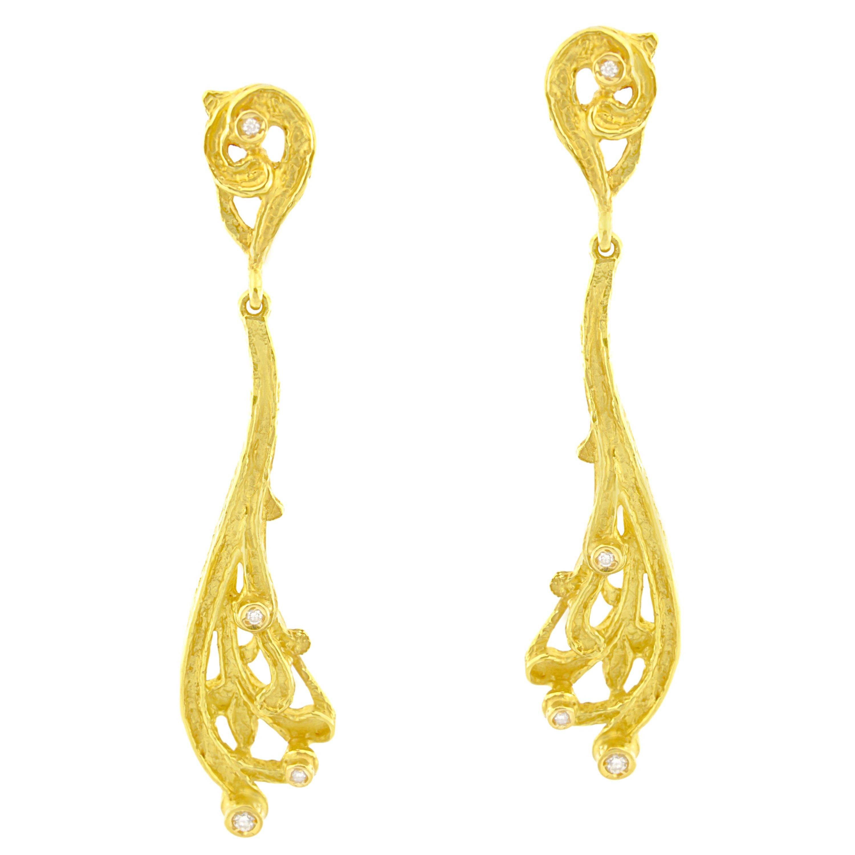 Sacchi Burlesque Drop Earrings Diamonds Gemstone 18 Karat Yellow Gold For Sale