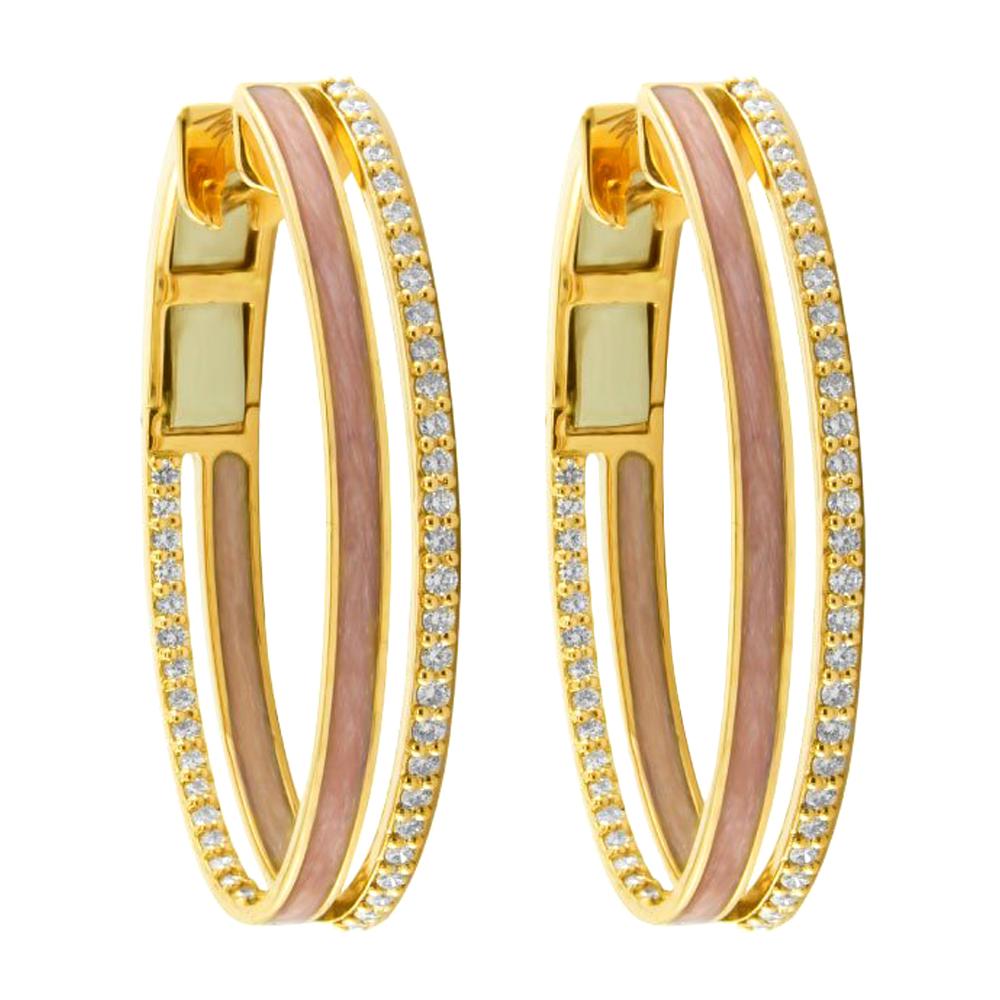 Alessa Enamel Duo Hoops 18 Karat Rose Gold Spectrum Collection For Sale