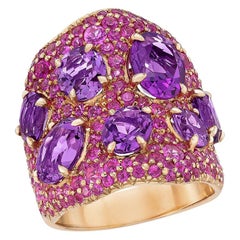 Anillo de oro rosa de 18 quilates, amatista de 5,99 quilates y zafiro rosa de 4,05 quilates