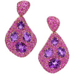 18 Karat Rose Gold 6.26 Carat Amethyst and 5.79 Carat Pink Sapphire Earrings