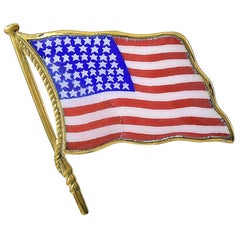 Vintage Large Gold and Enamel American Flag Pin