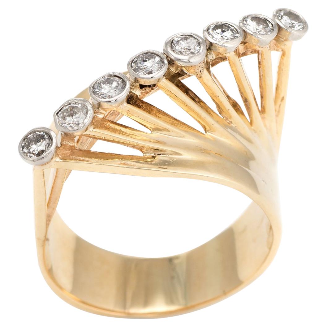 Vintage 1960s Diamond Ring 14 Karat Gold East West Cocktail Jewelry Statement