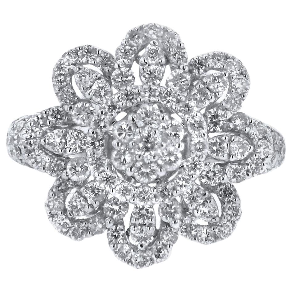 18 Karat White Gold 2.14 Carat Diamond Flower Petal Ring For Sale