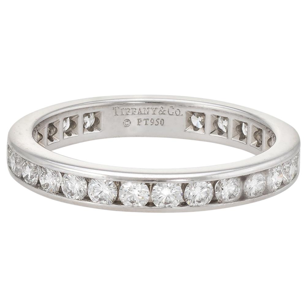 Estate Tiffany & Co. 1 Carat Diamond Wedding Band Platinum Wide Ring