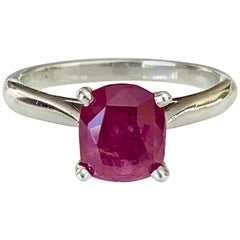 2.48 Carat Certified Untreated Ruby Engagement Solitaire Ring Platinum