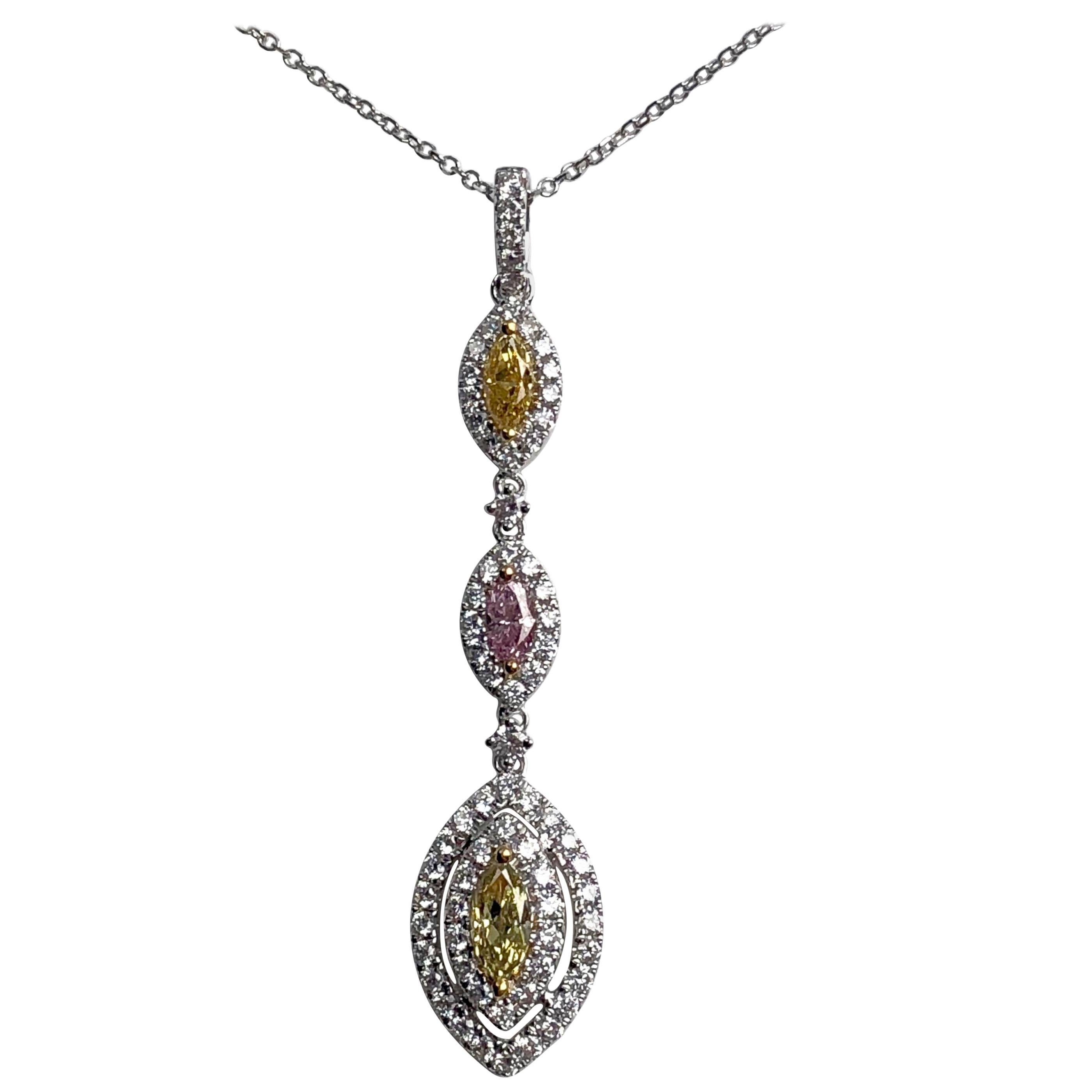 DiamondTown GIA Certified 1.03 Carat Total Diamond Weight Three-Tier Drop Neck.