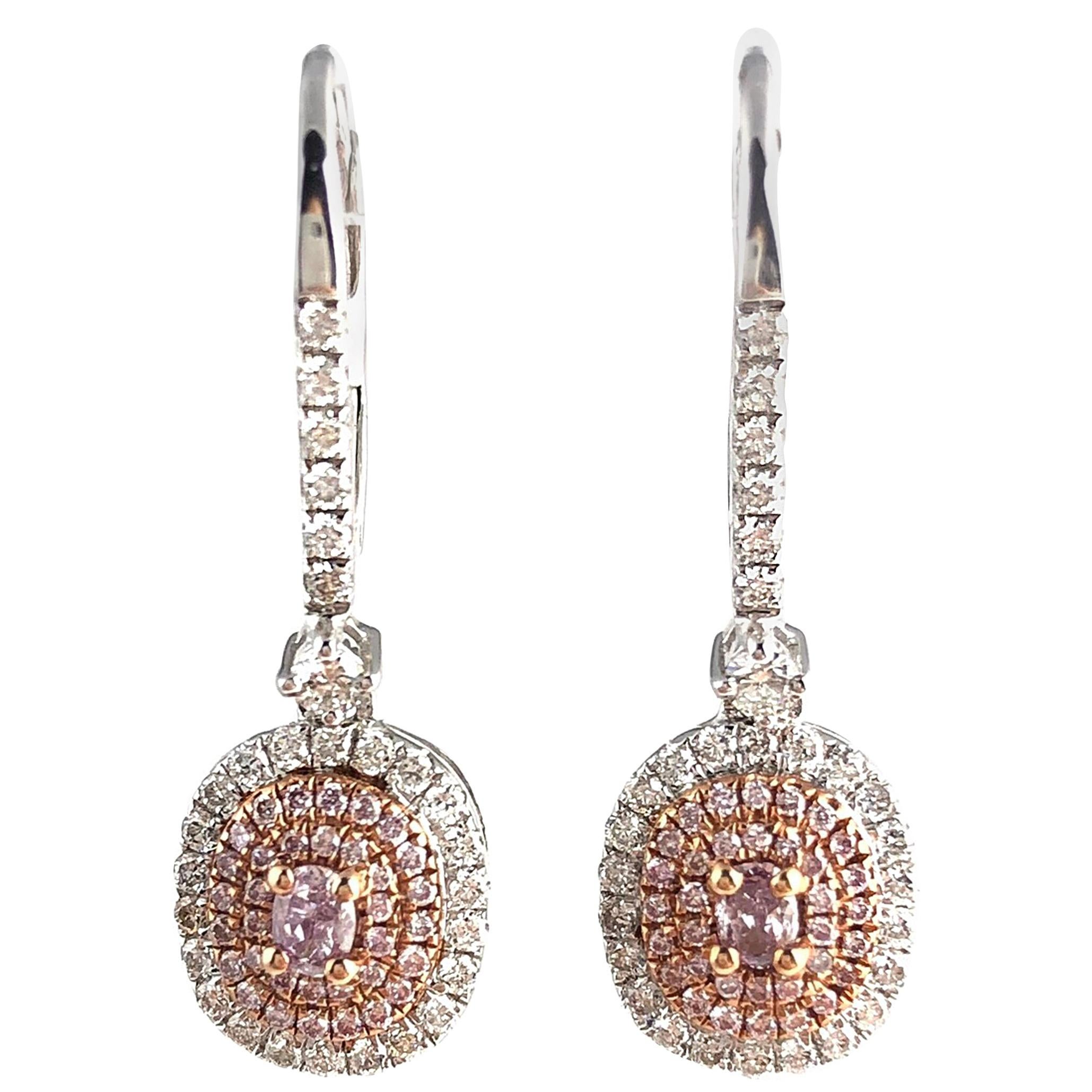 DiamondTown 0.76 Carat Total Weight Pink Diamond Earrings in 18K Rose and White