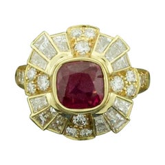 Vintage Fashion-Forward Ruby and Diamond Ring in 18 Karat Yellow Gold Ruby 1.53 Carat