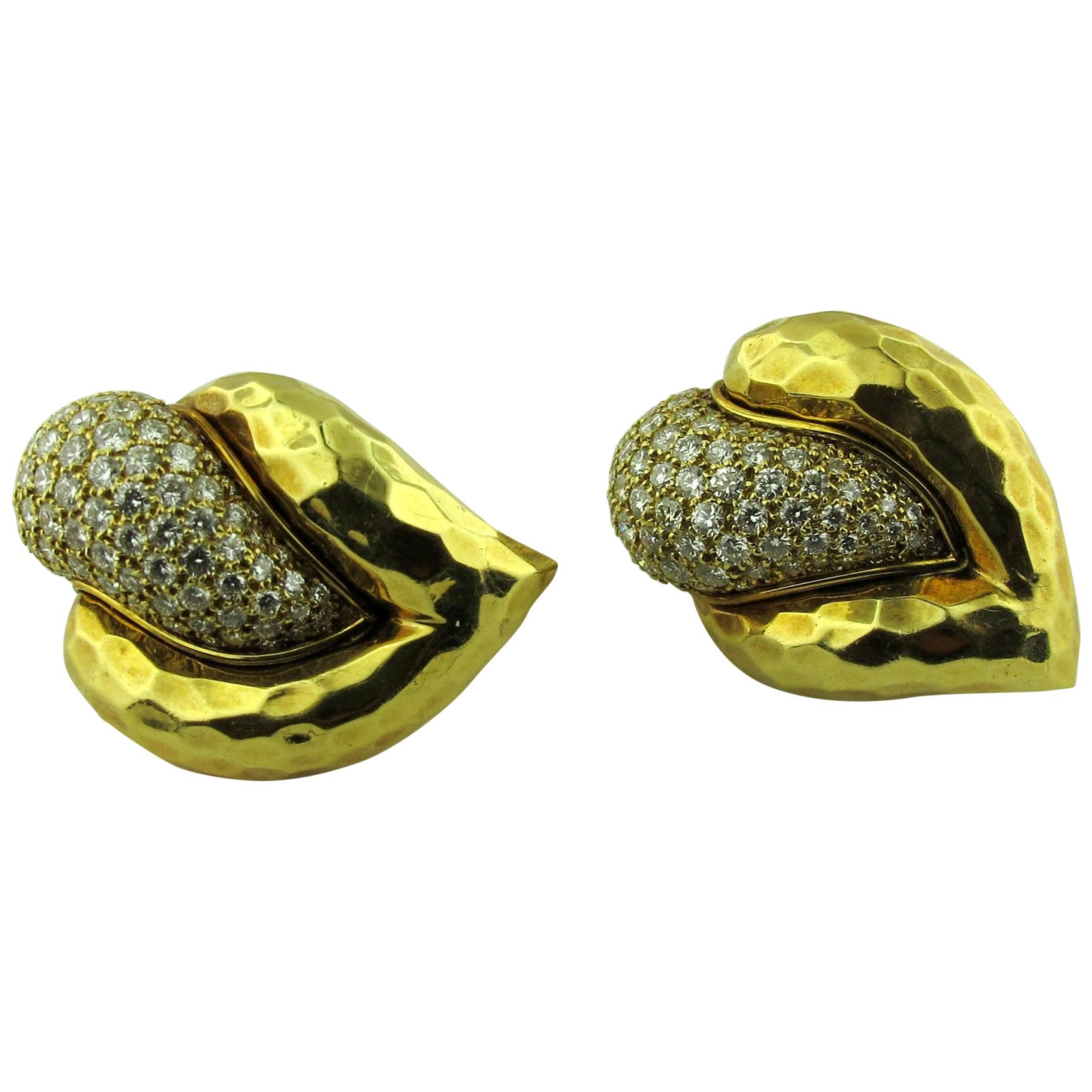 Henry Dunay 18 Karat Yellow Gold and Diamond Earrings