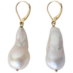 Marina J. Large Tear Baroque White Pearl Drop Earrings with 14 Karat Gold 