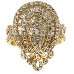 18 Karat Yellow Gold 2.20 Carat Diamond Tear Drop Ring