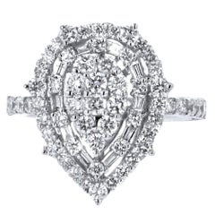 18 Karat White Gold 1.60 Carat Diamond Tear Drop Ring