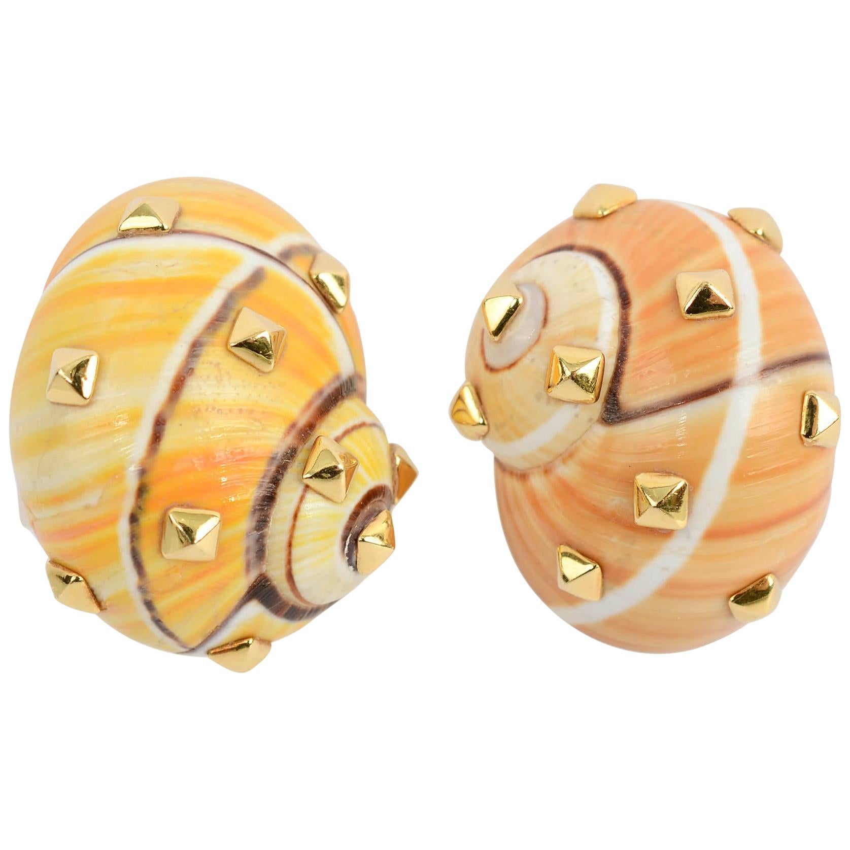 Fred Leighton Shell Gold Earrings For Sale