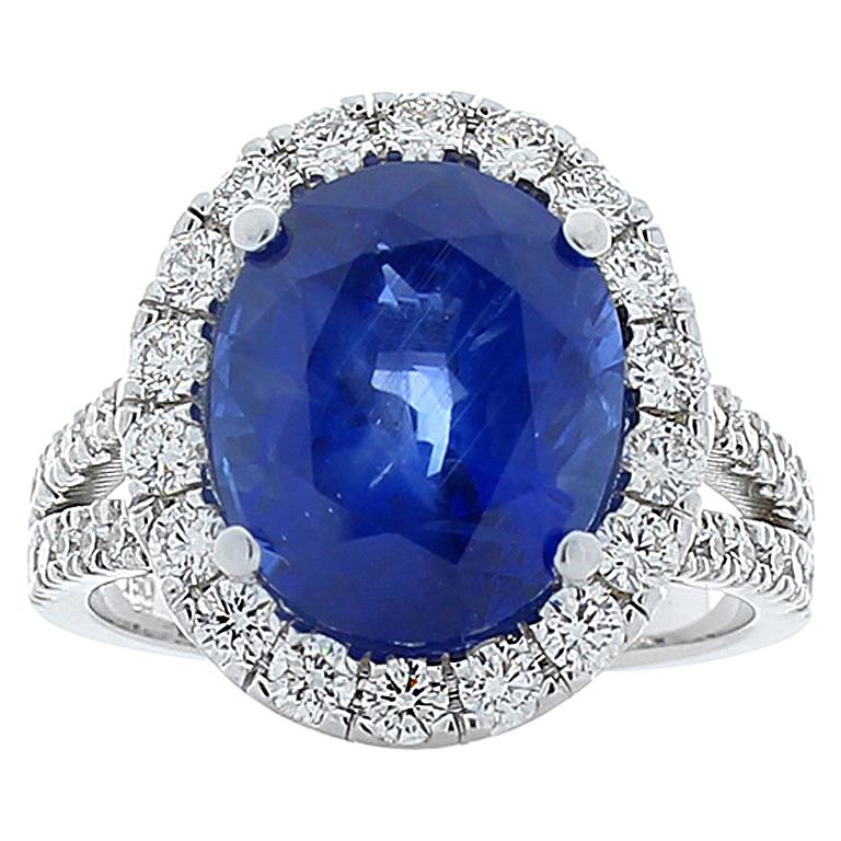 GRS Certified 6.18 Carat Oval Sapphire & Diamond Cocktail Ring In 18K White Gold