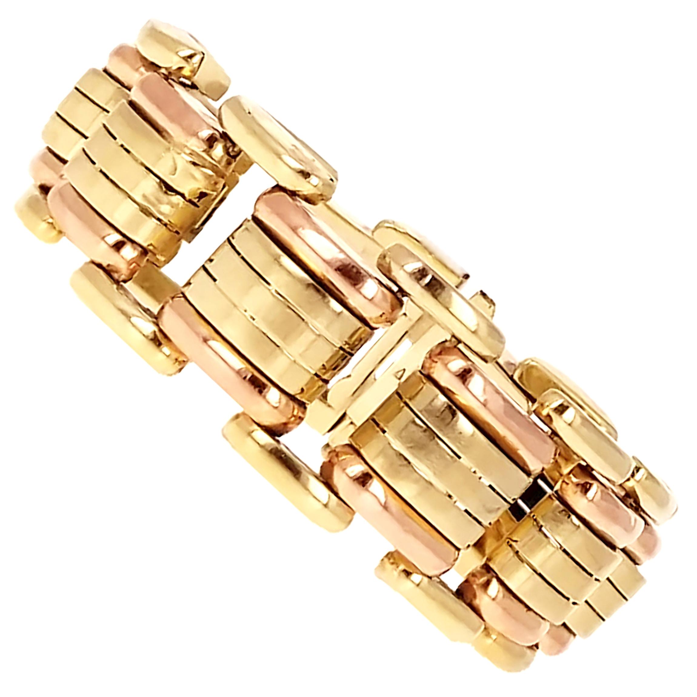 Retro Bi-Colored Gold Tank Bracelet, 14 Karat