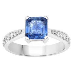 1.89 Carat Ceylon Blue Sapphire Diamond 14 Karat White Gold Solitaire Plus Ring