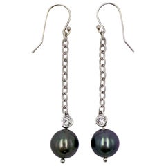 Tahitian Pearl and Diamond White Gold Dangle Earrings