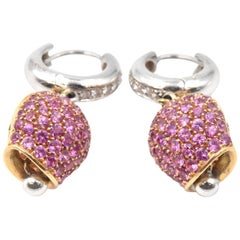 Pink Sapphires and Diamond 18 Karat Two-Tone Gold “Bell” Earrings