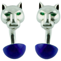 Panther Panther Emerald Lapis Lazuli Enamel Silver Cufflinks