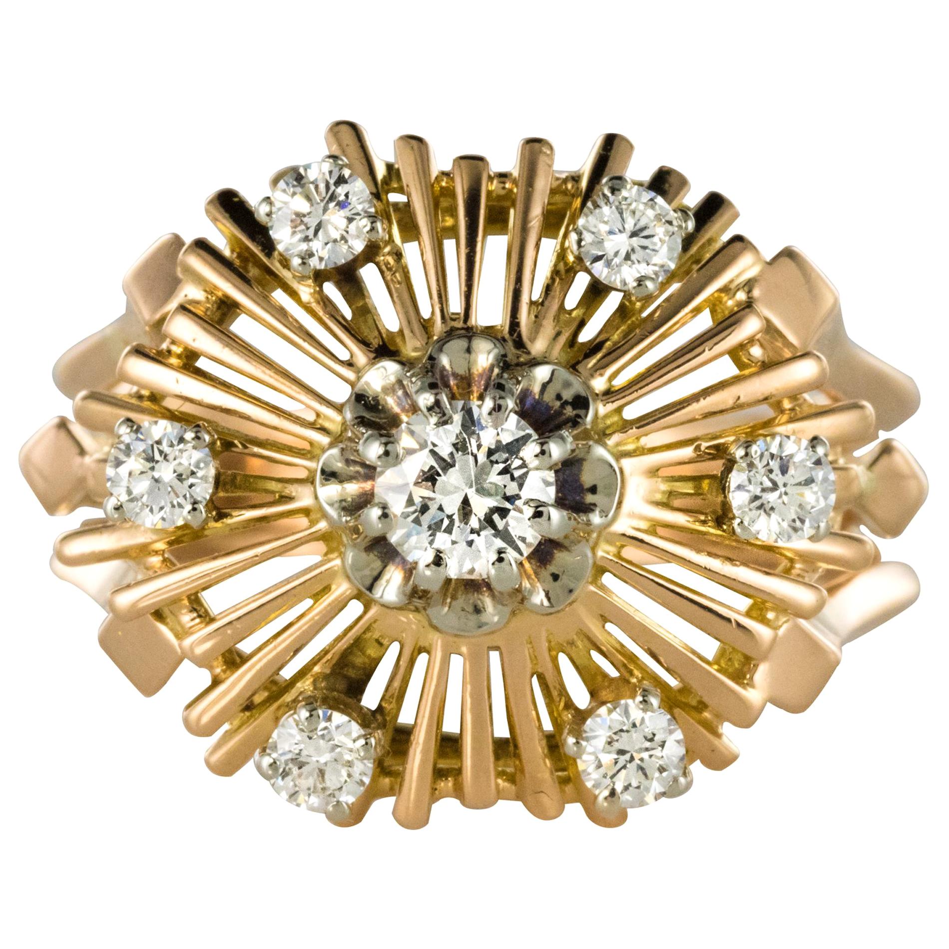 1960s Retro Diamond 18 Karat Rose Gold Radiant Ring