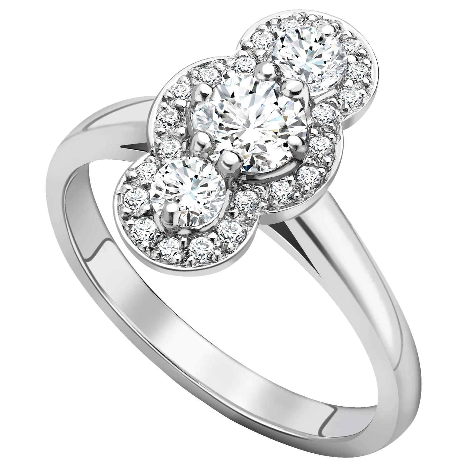 Ana de Costa Platinum Three Round White Diamond Engagement Cluster Ring For Sale