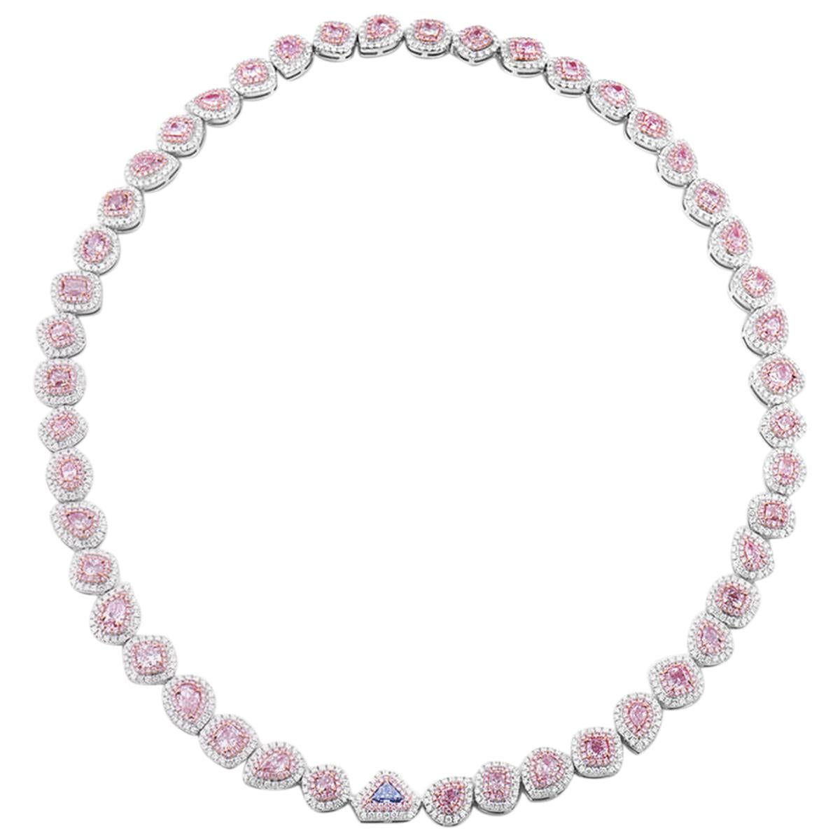 GIA Certified 18.84 Carat Royal Blue and Fancy Pink Diamond White Gold Necklace For Sale