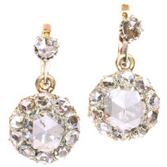 Antique Large Rose Cut Diamonds Earrings, 1900s