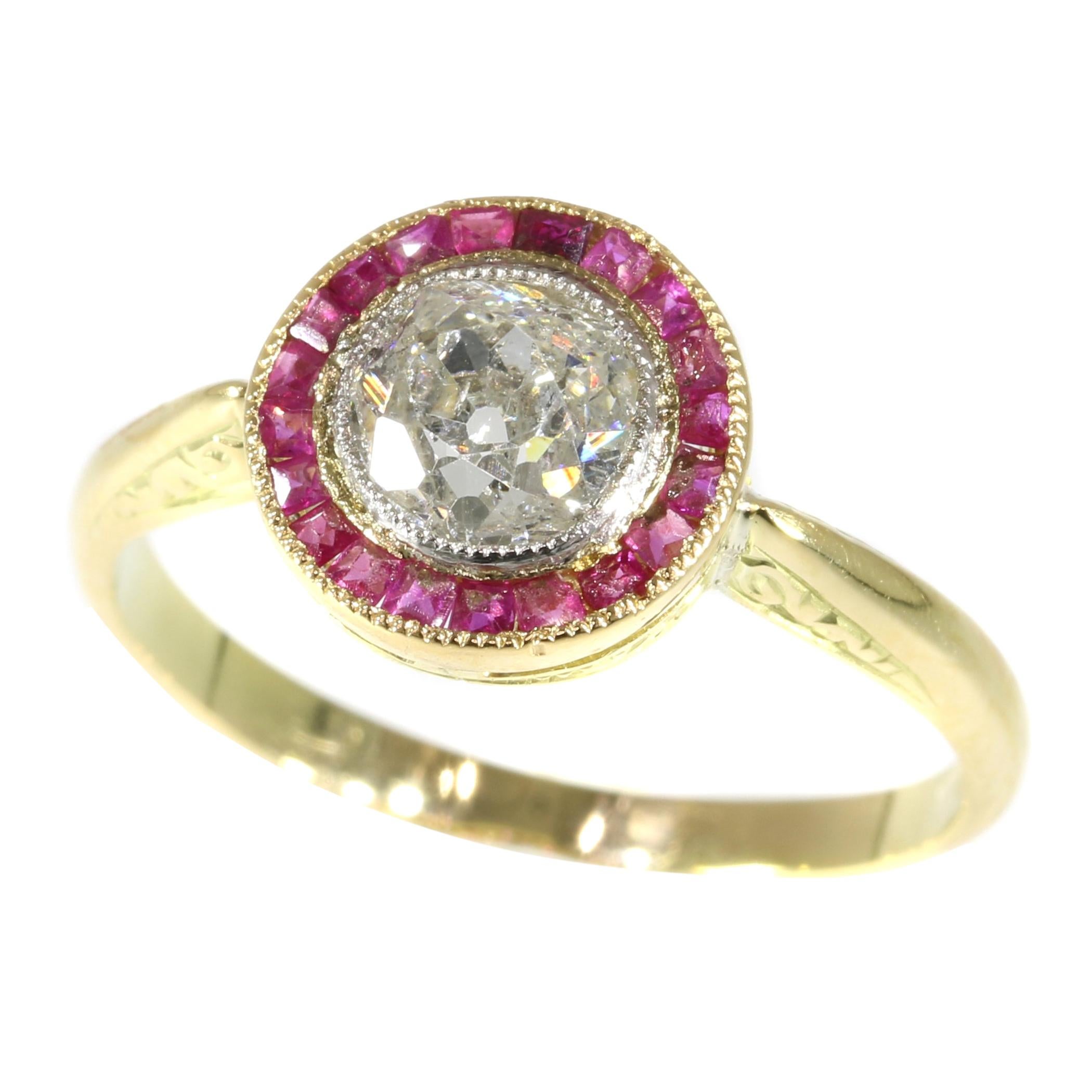 Authentic Art Deco Vintage Diamond and Ruby Engagement Ring